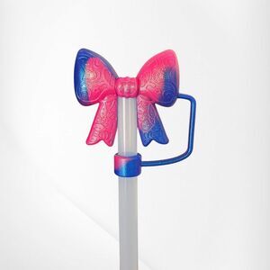 Metallic Blue & Barbie Pink Shimmer Princess 3D Silicone Bow 10mm Straw Topper